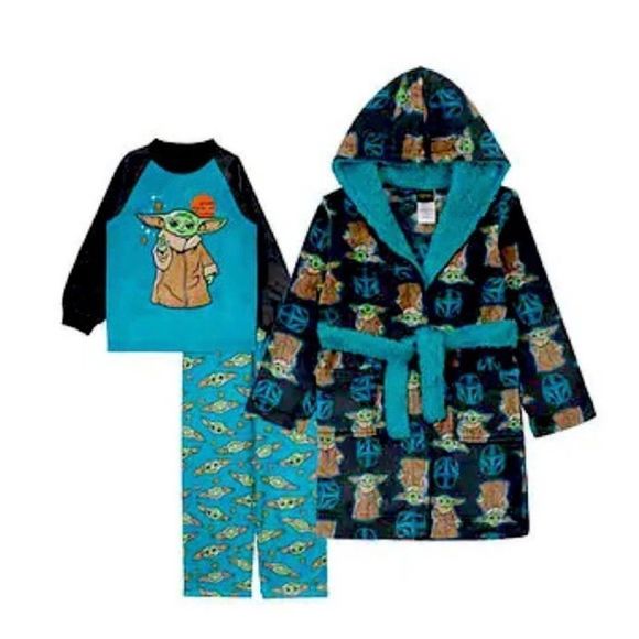 Star Wars The Mandalorian kids 2 piece PJ set with Robe Pajamas Cozy Sof… - Picture 1 of 6